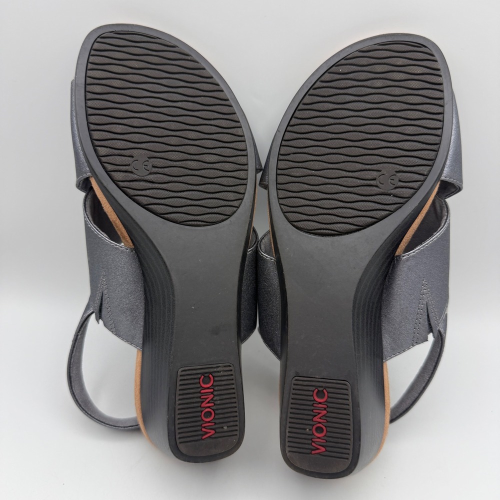 Vionic Mckenna Wedge Sandals Womens 8 Wide Pewter Metallic Crisscross Slingback - Picture 6 of 8